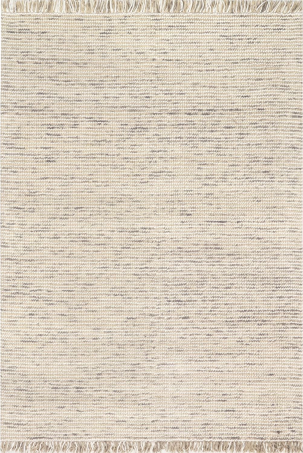 Japandi Beige Wool Tasseled Rug