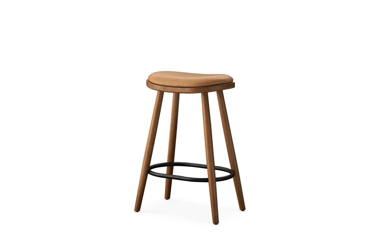Japandi Leather Backless Counter Stool - Abel