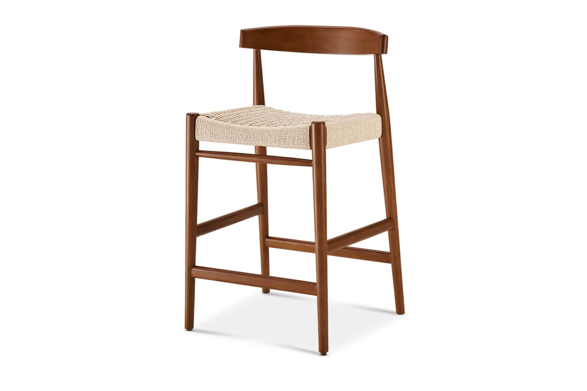 Japandi Woven Cord Counter Stool - Austen, Walnut