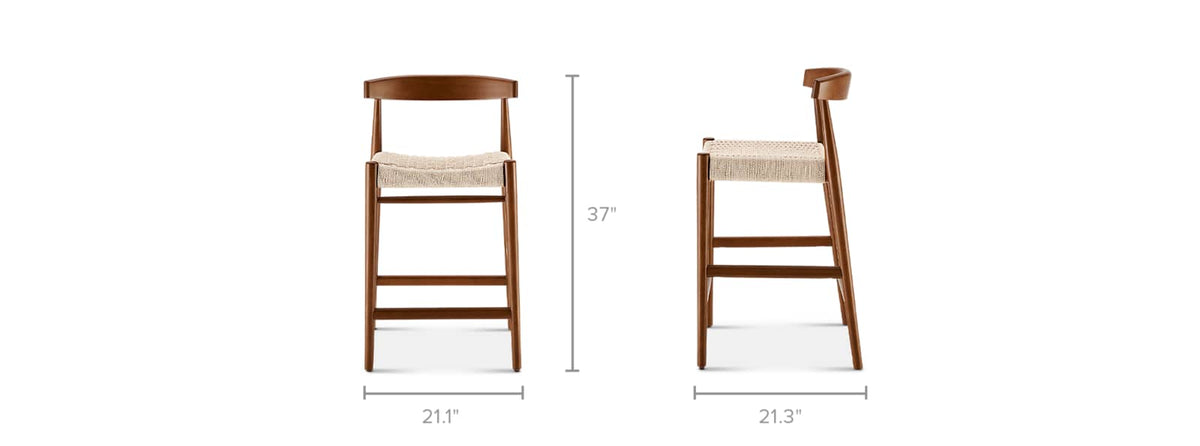Japandi Woven Cord Counter Stool - Austen, Walnut – dimensions