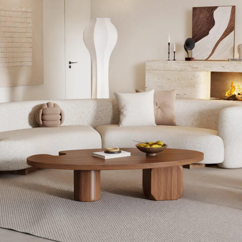 Japandi Brown Solid Wood Veneer Coffee Table