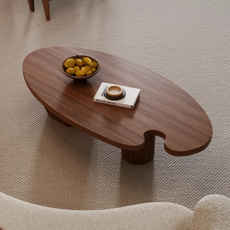Japandi Brown Solid Wood Veneer Coffee Table