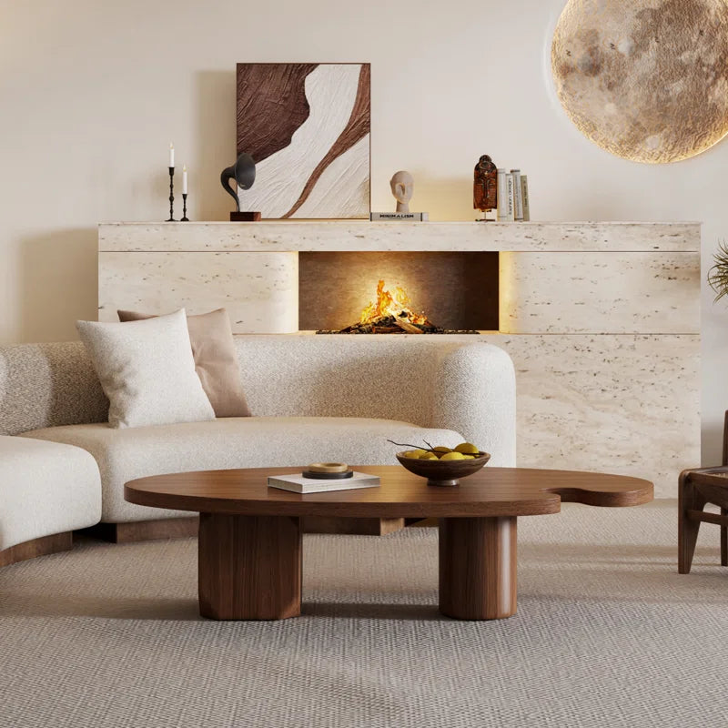Japandi Brown Solid Wood Veneer Coffee Table