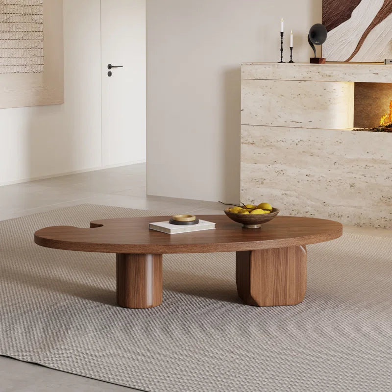 Japandi Brown Solid Wood Veneer Coffee Table
