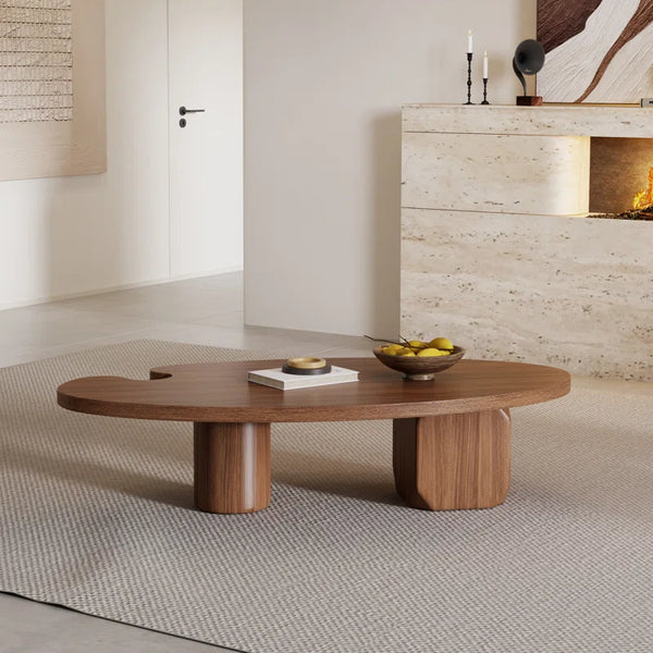 Japandi Brown Solid Wood Veneer Coffee Table