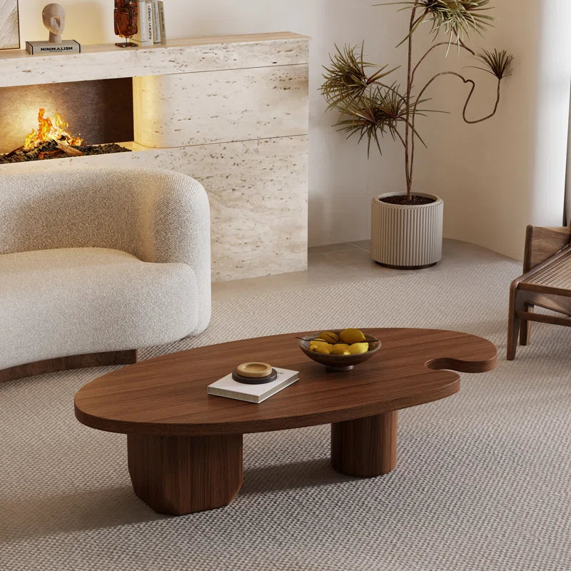 Japandi Brown Solid Wood Veneer Coffee Table