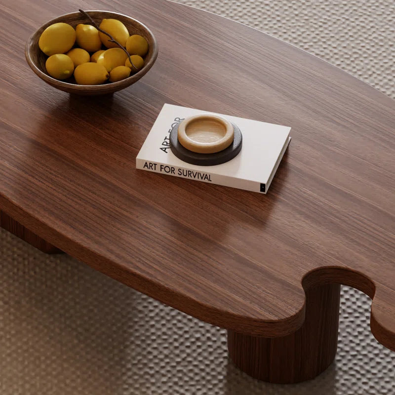 Japandi Brown Solid Wood Veneer Coffee Table