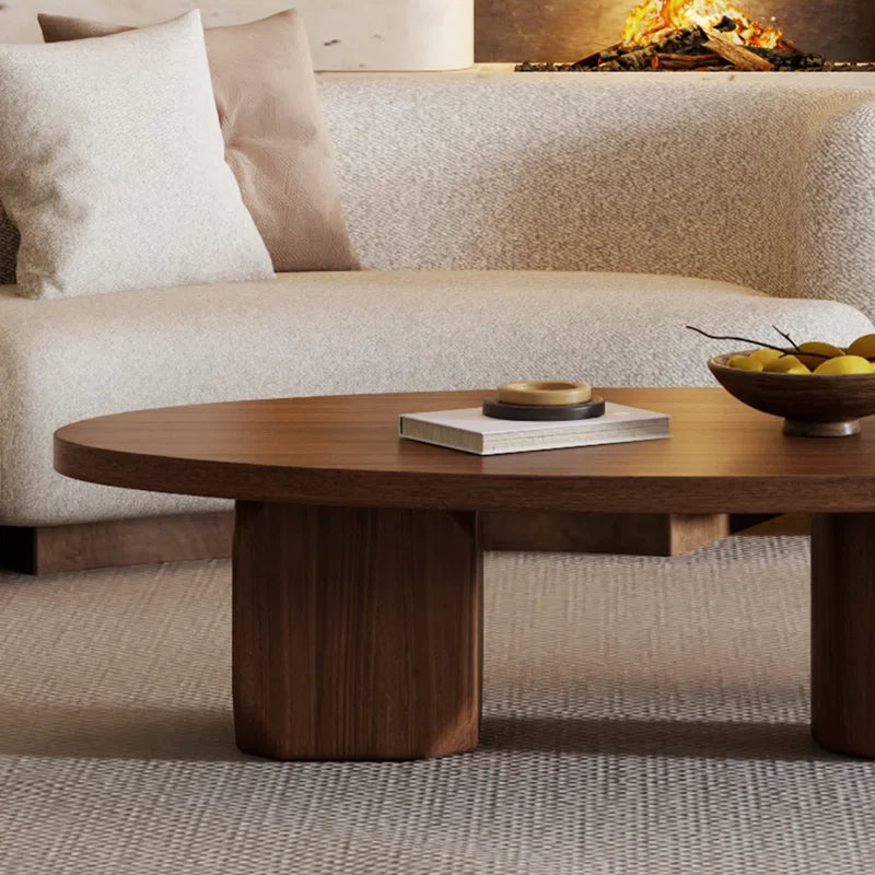 Japandi Brown Solid Wood Veneer Coffee Table