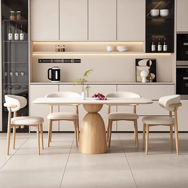 Cream Oak & Upholstered Chairs Japandi Dining Set – Cream Oak