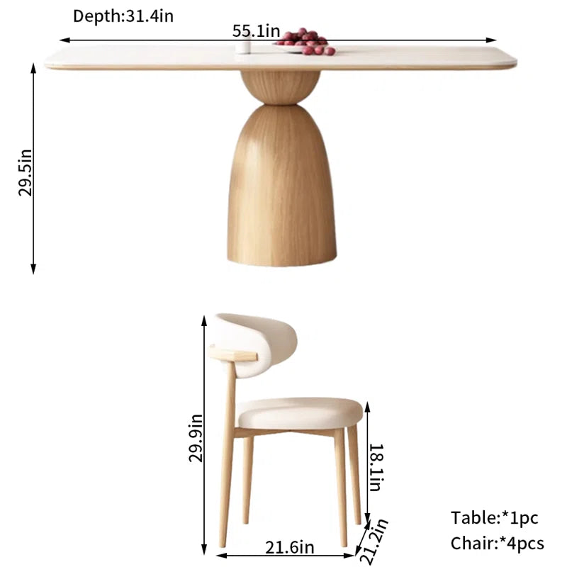 Cream Oak & Upholstered Chairs Japandi Dining Set – Cream Oak