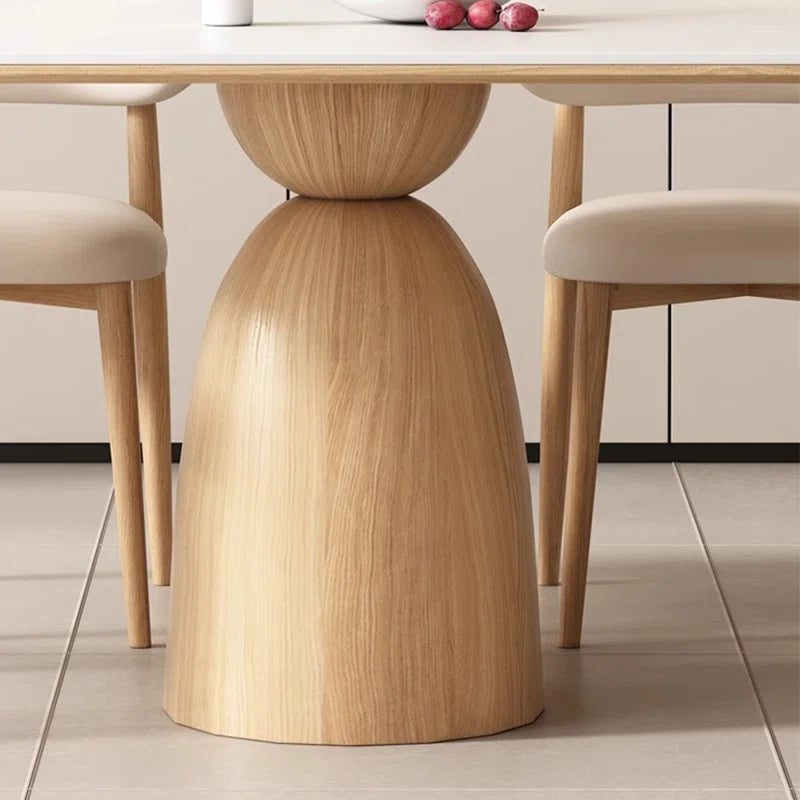 Cream Oak & Upholstered Chairs Japandi Dining Set – Cream Oak