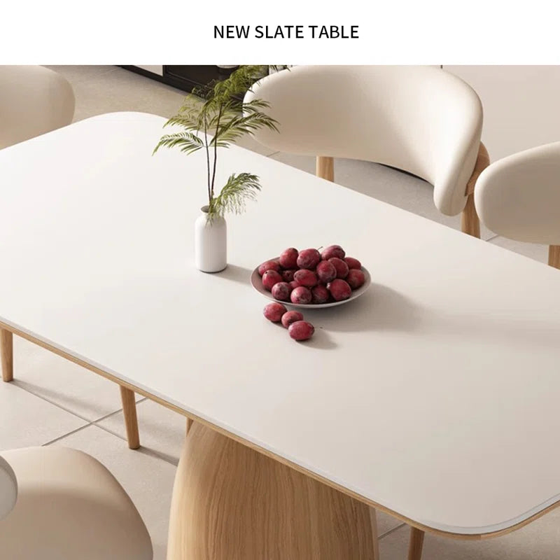 Cream Oak & Upholstered Chairs Japandi Dining Set – Cream Oak