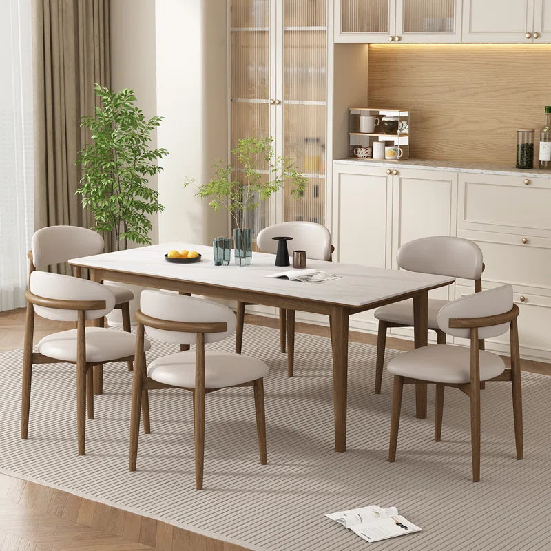 Dark Walnut & Black Leather Japandi Dining Set – Mckylee