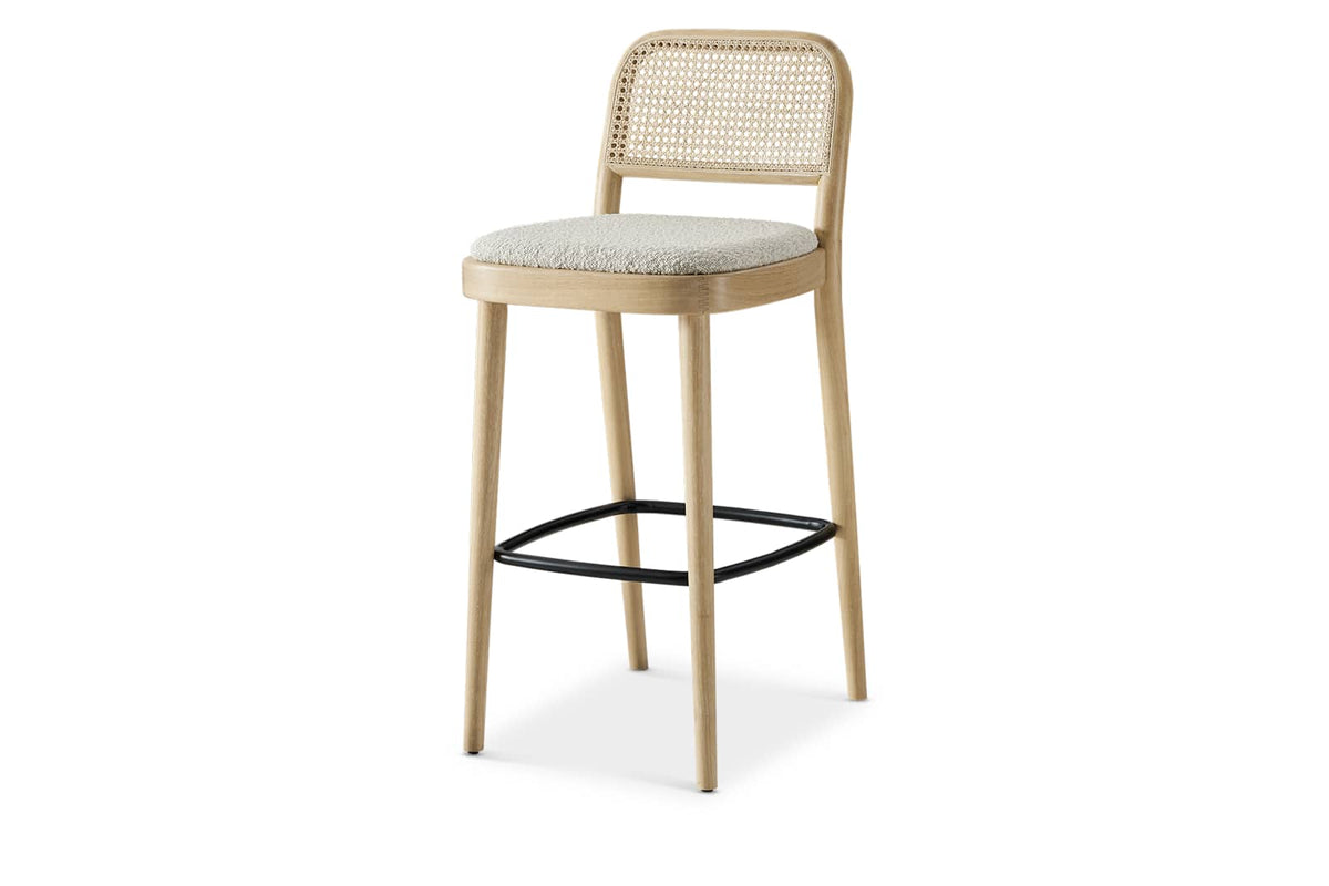 Japandi Cane Bar Stool - Edith, White Wash