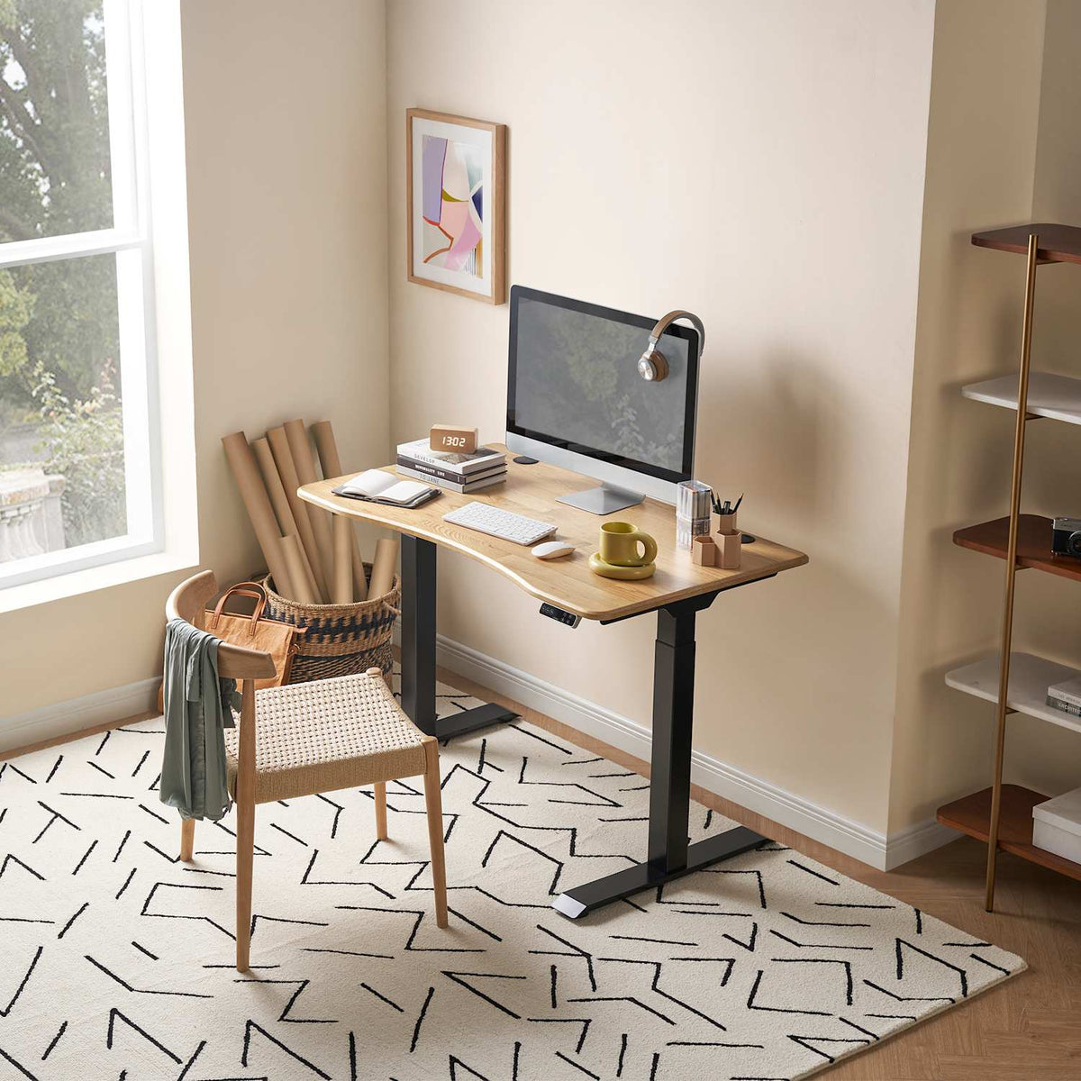 Emmerson oak standing desk by a bright window
