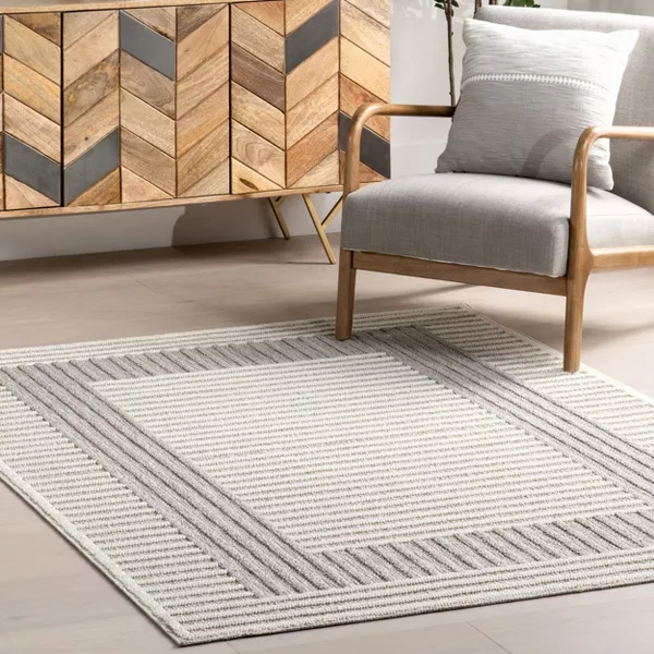 Japandi Light Grey Striped Rug