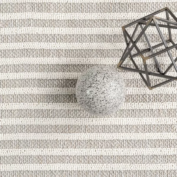Japandi Light Grey Striped Rug