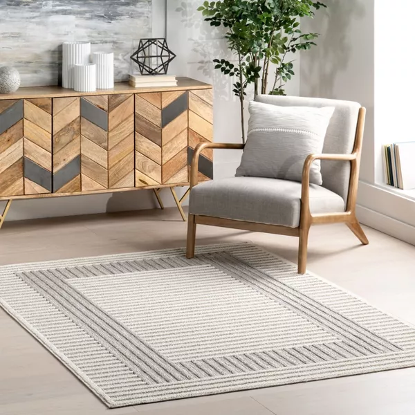 Japandi Light Grey Striped Rug