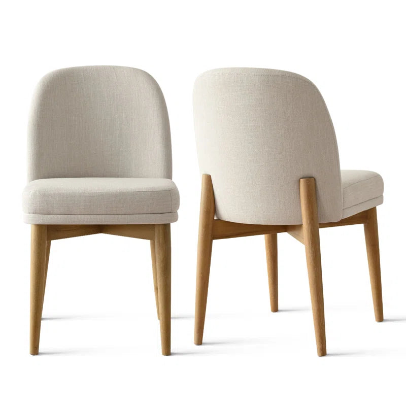 Solid Oak & White Fabric Japandi Dining Set – Gweneva