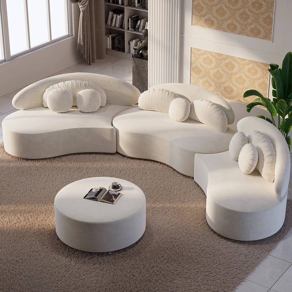 Japandi Curved Velvet Sectional Sofa