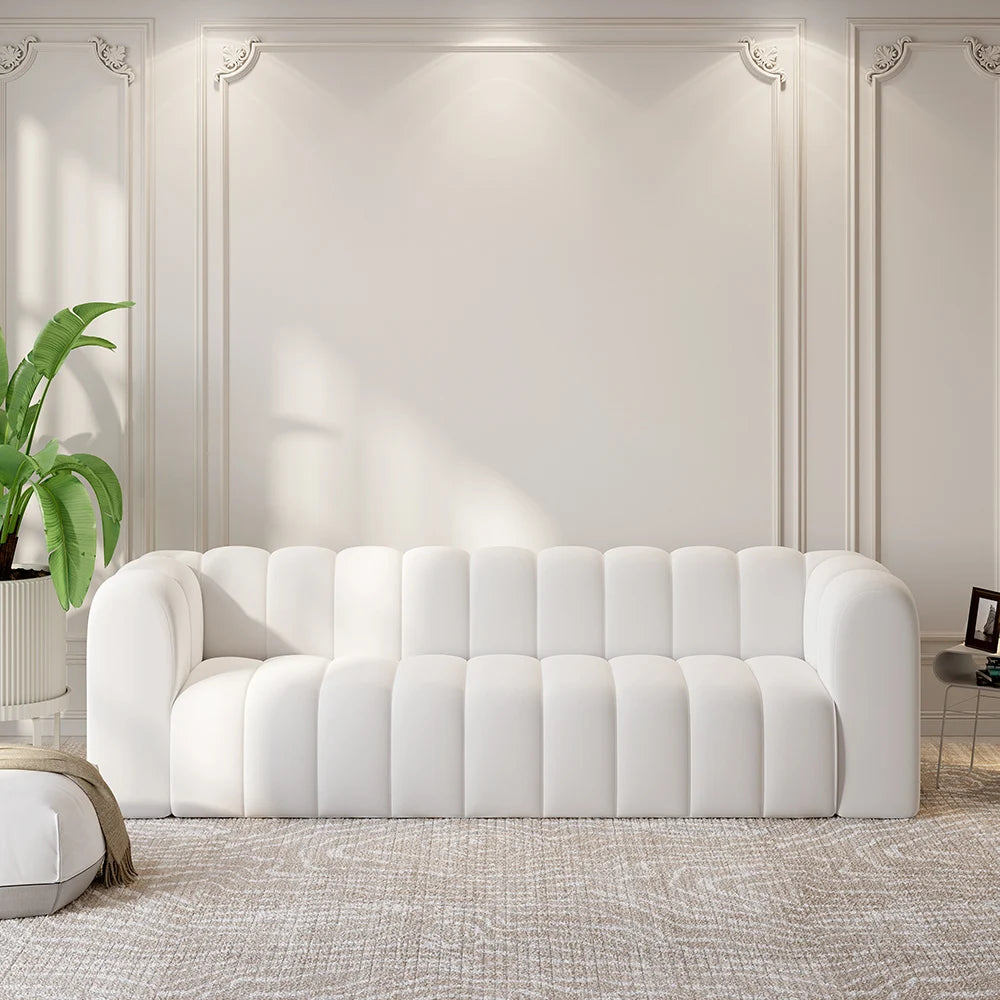 Japandi Modern White Velvet 3-Seater Sofa