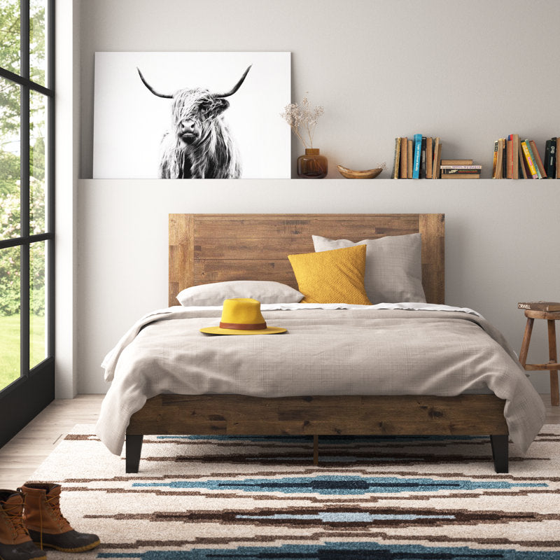 Japandi Solid Wood Platform Bed with Headboard - Kira
