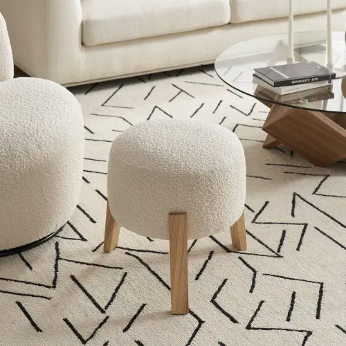 Japandi Wood & Boucle Ottoman