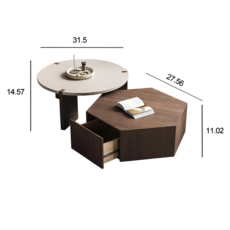 Wood Nesting Coffee Table with Drawer - Pompilie