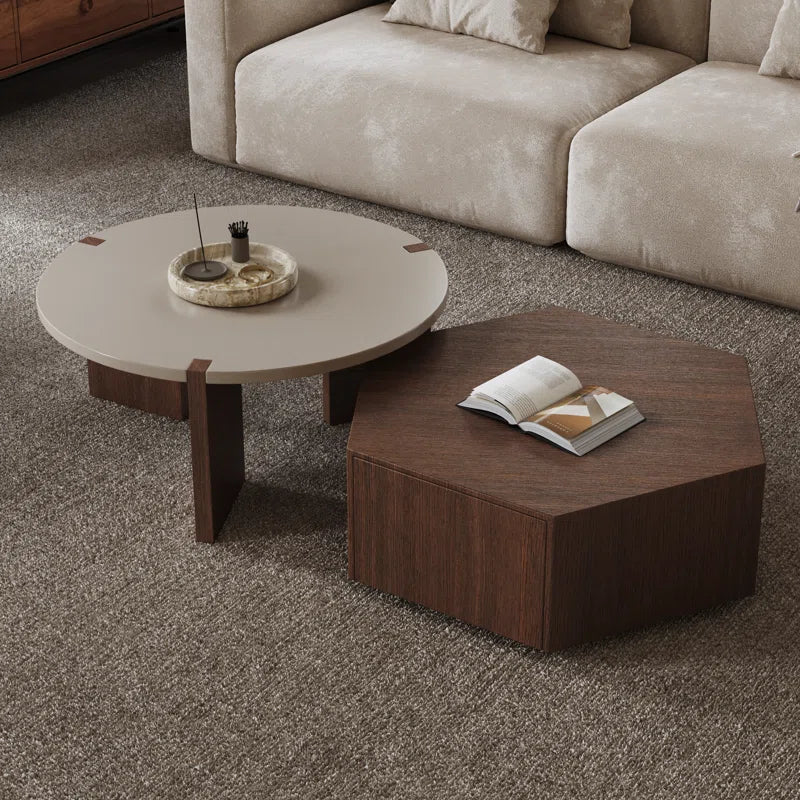 Wood Nesting Coffee Table with Drawer - Pompilie