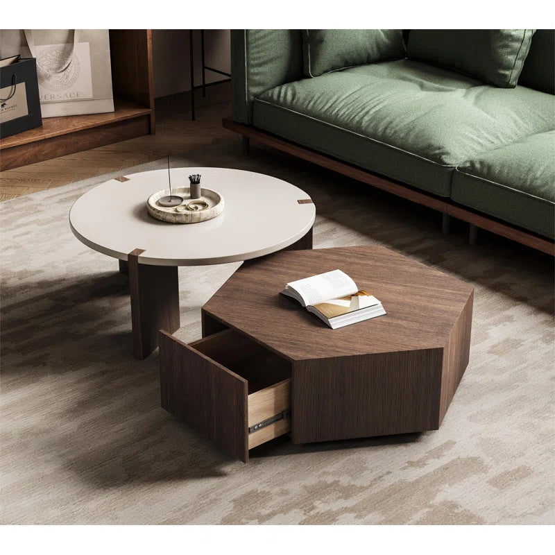 Wood Nesting Coffee Table with Drawer - Pompilie