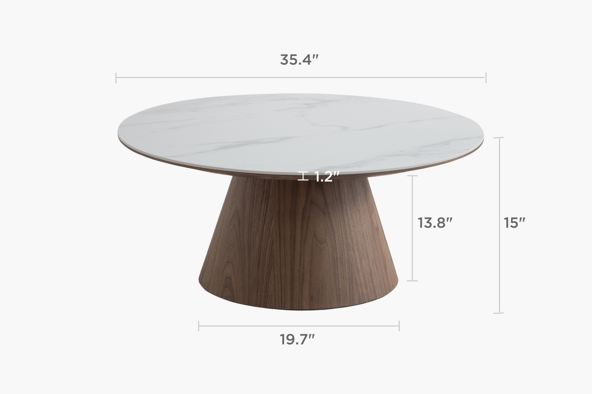 Japandi Walnut & Stone Pedestal Coffee Table - Pure Root – view 4
