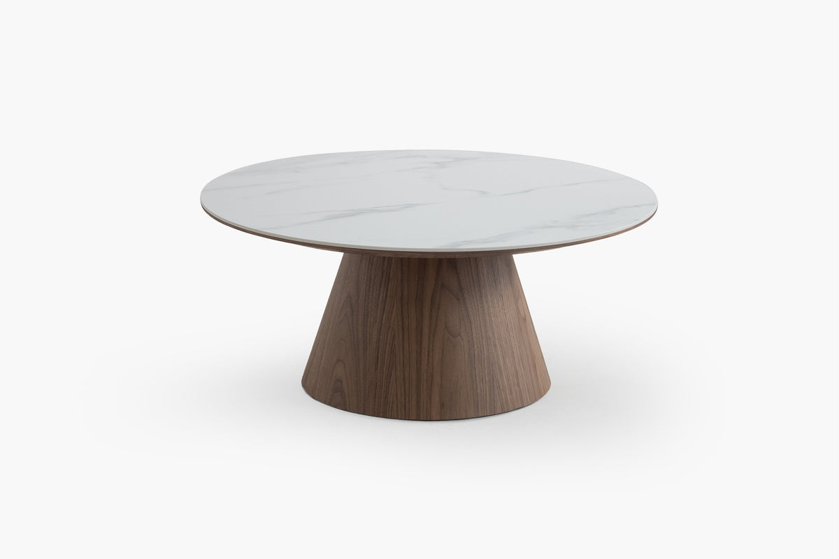 Japandi Walnut & Stone Pedestal Coffee Table - Pure Root – view 2