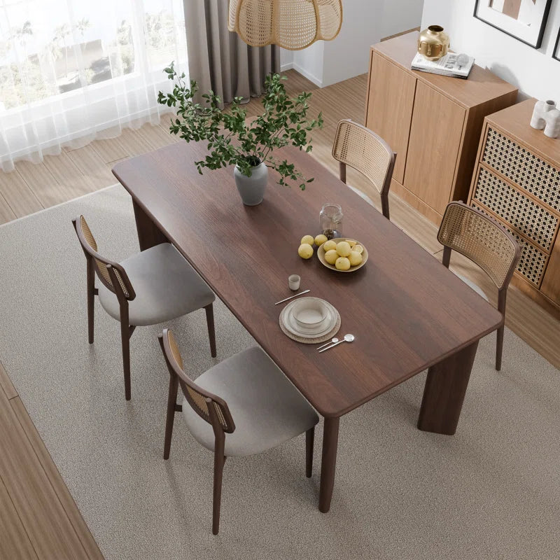 Rectangular Wood Japandi Dining Table with Four Legs