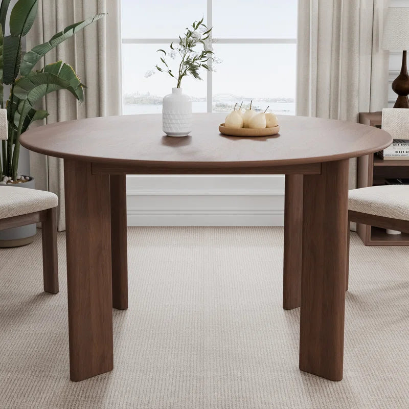 Round Wood Japandi Dining Table with Four Legs