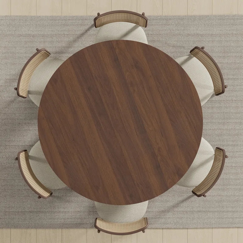 Round Wood Japandi Dining Table with Four Legs