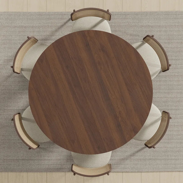 Round Wood Japandi Dining Table with Four Legs