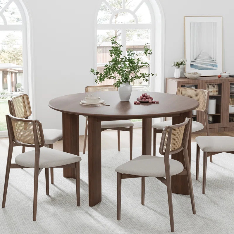 Round Wood Japandi Dining Table with Four Legs