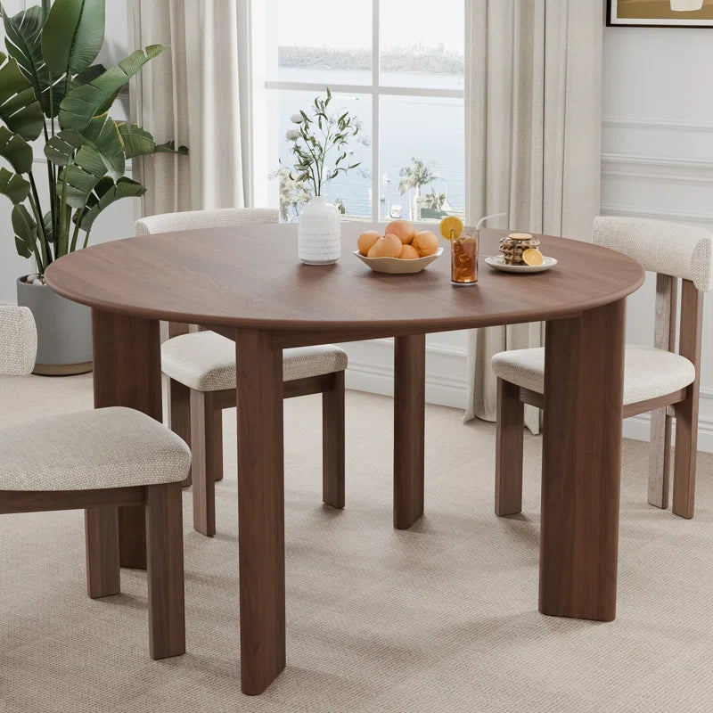 Round Wood Japandi Dining Table with Four Legs