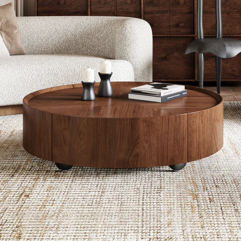 Round Japandi Coffee Table with Storage