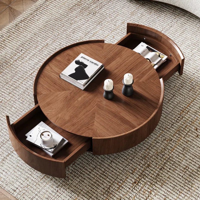 Round Japandi Coffee Table with Storage
