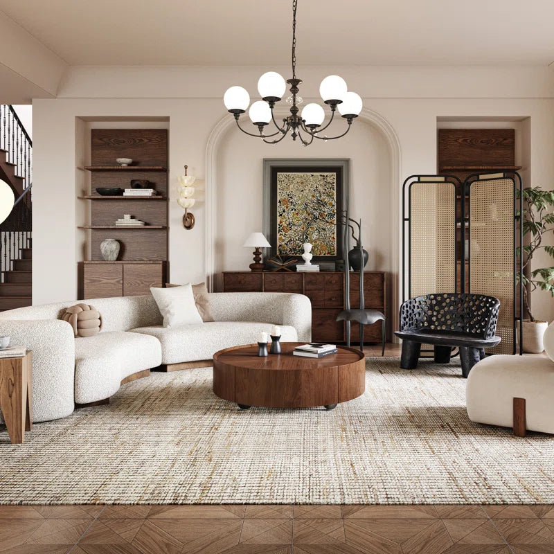Round Japandi Coffee Table with Storage