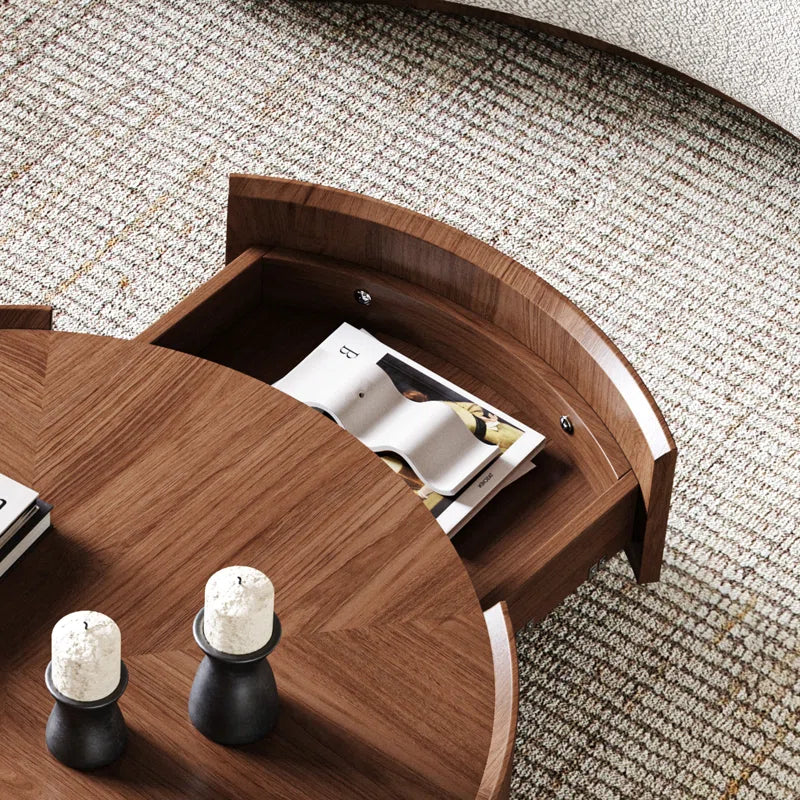 Round Japandi Coffee Table with Storage