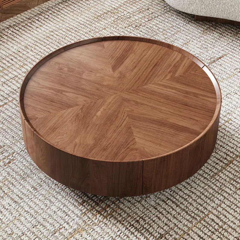 Round Japandi Coffee Table with Storage
