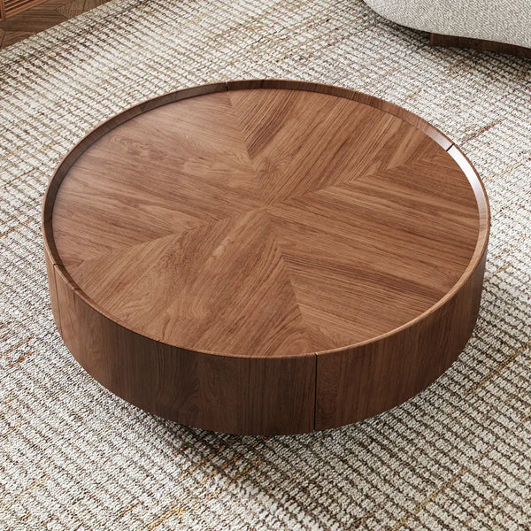 Round Japandi Coffee Table with Storage