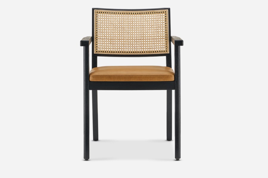 Japandi Cane and Leather Chair