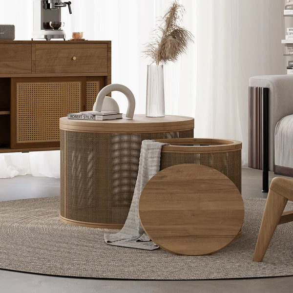 Japandi Rattan Coffee Table Set