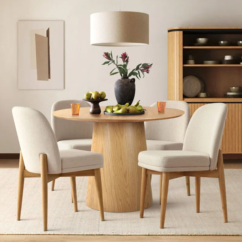 Solid Oak & White Fabric Japandi Dining Set – Gweneva