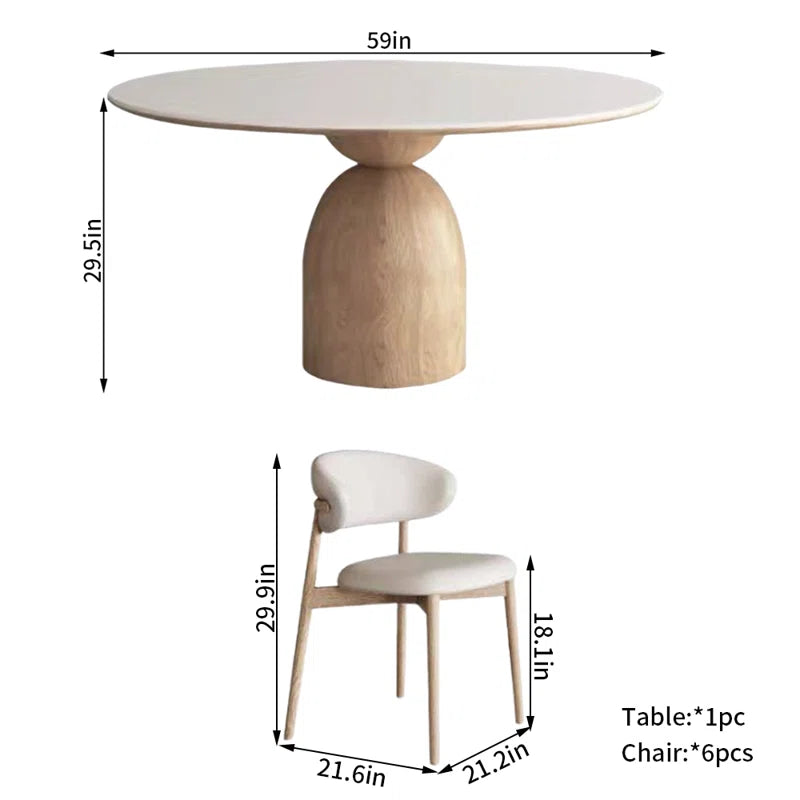 Natural Oak & Linen Seats Japandi Dining Set – Greyleigh