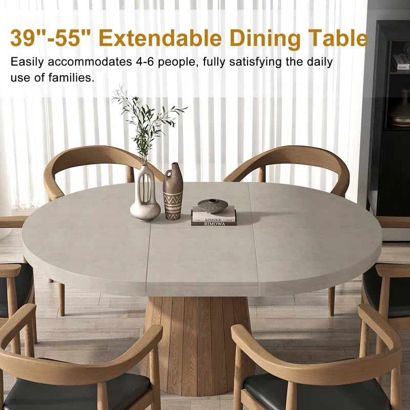 Whitewash Oval Extendable Japandi Dining Table – Seats 4-6