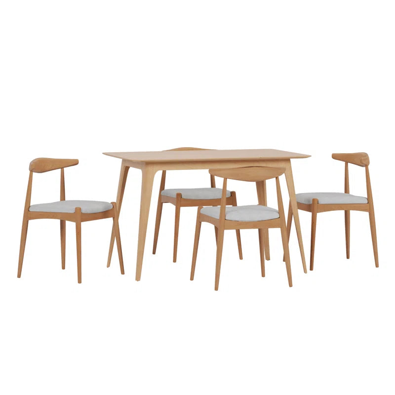 Walnut Wood & Light Gray Upholstery Japandi Dining Set – Aubray